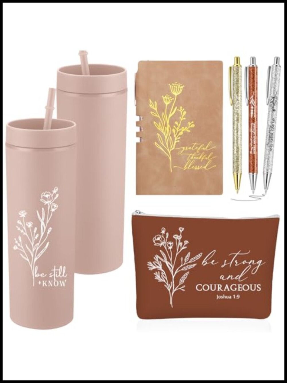 Christian Gift Set Tumbler Notebook Makeup Bag Pens Inspirational
